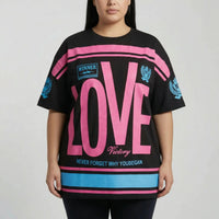 Oversized T-Shirt mit Grafik-Print für Damen - Schwarz Rosa