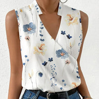 Paloma | Damen Ärmellose V-Ausschnitt Bluse Floral - Hellblau