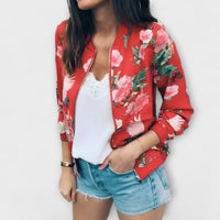 Emma | Elegante Bomberjacke für Damen mit Blumen - Rot