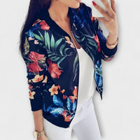 Emma | Elegante Bomberjacke für Damen mit Blumen - Blau