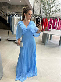 Paya | Damen Midikleid V-Ausschnitt Elegant Feminin - Hellblau