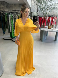 Paya | Damen Midikleid V-Ausschnitt Elegant Feminin - Gelb