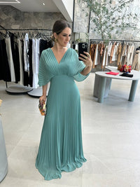 Paya | Damen Midikleid V-Ausschnitt Elegant Feminin - Grün