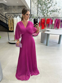 Paya | Damen Midikleid V-Ausschnitt Elegant Feminin - Rosa/Rot