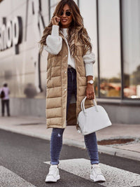 Petra | Damen Ärmellose Lange Kapuze Daunenjacke - Beige