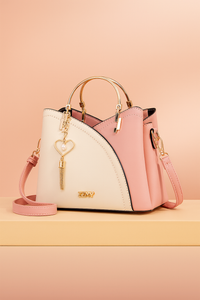 Elegante Damen-Schultertasche aus stilvollem Leder - Pink/White