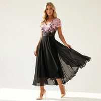 Emma | Damen Elegantes Tailliertes Hochzeitsgast Maxikleid - Schwarz