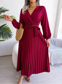 Naomi | Damen Plissiertes Festliches Kleid – Plissee Festkleid Elegant - Red