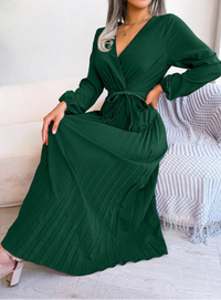 Naomi | Damen Plissiertes Festliches Kleid – Plissee Festkleid Elegant - Green