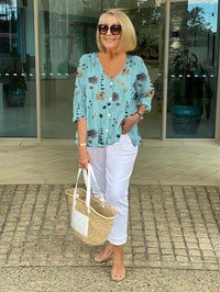 Frida | Florale Bluse mit V-Ausschnitt - Blau
