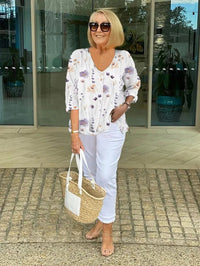 Frida | Florale Bluse mit V-Ausschnitt - Weiß