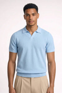 Polo Herren - Gestrickte Textur | Kurze Ärmel & Klassischer Kragen - Hellblau