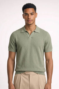 Polo Herren - Gestrickte Textur | Kurze Ärmel & Klassischer Kragen - Olivgrün