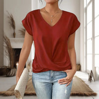 Elfriede | Damen Elegante V-Ausschnitt Bluse Mit Twist Saum - Rot