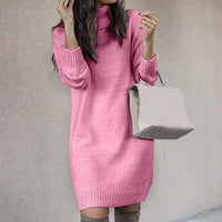 Vera | Stilvolles Damen Strickkleid mit lockerem Rollkragen - Rosa