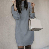 Vera | Stilvolles Damen Strickkleid mit lockerem Rollkragen - Grau