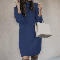 Vera | Stilvolles Damen Strickkleid mit lockerem Rollkragen - Blau