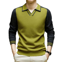 Herren Polo-Pullover mit langen Ärmeln - Olivgrün