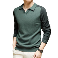 Herren Polo-Pullover mit langen Ärmeln - Salbeigrün