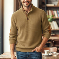 Sebastian | Herren Langarmpullover mit Knöpfen - Khaki