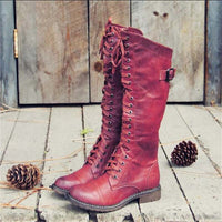 Sarah | Damen Klassiker Lace-up Schnürstiefel - Rot