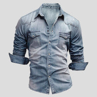 Ralf | Herren Jeanshemd Langarm im Used-Look - Hellblau