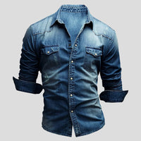 Ralf | Herren Jeanshemd Langarm im Used-Look - Dunkel Blau