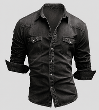 Ralf | Herren Jeanshemd Langarm im Used-Look - Dunkelgrau