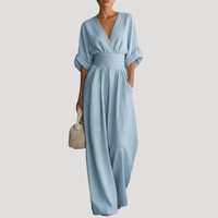 Reena | Damen Jumpsuit Weites Bein V-Ausschnitt Overall - Hellblau