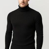 Rehbar | Herren Klassischer Zopfmuster Rollkragenpullover - Schwarz