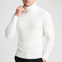 Rehbar | Herren Klassischer Zopfmuster Rollkragenpullover - Weiß