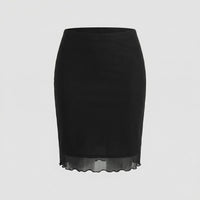 Hannah | Damen Chiffon Bleistiftrock Volant – Chiffon Rock Bleistift Leicht 2026 - Schwarz