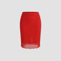 Hannah | Damen Chiffon Bleistiftrock Volant – Chiffon Rock Bleistift Leicht 2026 - Rot