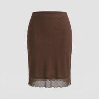 Hannah | Damen Chiffon Bleistiftrock Volant – Chiffon Rock Bleistift Leicht 2026 - Braun