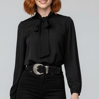 Renata | Elegante Schluppenbluse mit Schleife - Schwarz