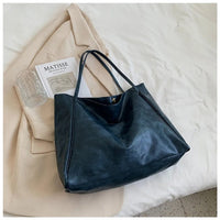 Annika | Retro PU-Leder Tote Bag Damen geräumige Schultertasche - Blau