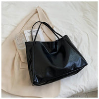 Annika | Retro PU-Leder Tote Bag Damen geräumige Schultertasche - Schwarz