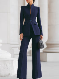 Ricarda | Damen Hosenanzug Set mit Tailliertem Blazer - Blau