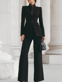 Ricarda | Damen Hosenanzug Set mit Tailliertem Blazer - Schwarz