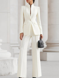 Ricarda | Damen Hosenanzug Set mit Tailliertem Blazer - Weiß
