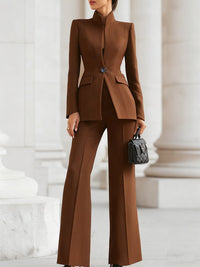 Ricarda | Damen Hosenanzug Set mit Tailliertem Blazer - Braun