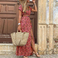 Justine | Lange Boho-Robe mit Gürtel - Rot