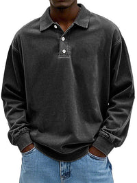 Robert | Herren Langarm Polo-Sweatshirt - Schwarz