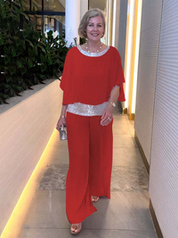 Romy | Damen Zweiteiler Abendmode Pailletten Set - Rot