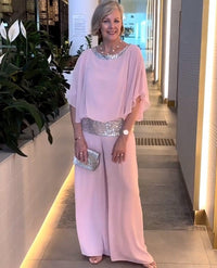 Romy | Damen Zweiteiler Abendmode Pailletten Set - Rosa