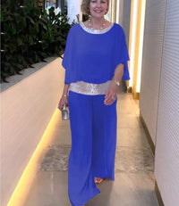 Romy | Damen Zweiteiler Abendmode Pailletten Set - Blau