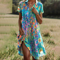 Rosalie | Blumen Midikleid mit V-Ausschnitt - Hellblau