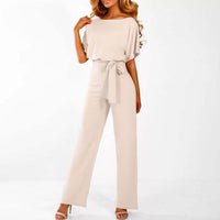 Rosalinde | Damen Jumpsuit Mit Weiten Beinen Und Gürtel - Beige