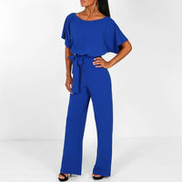 Rosalinde | Damen Jumpsuit Mit Weiten Beinen Und Gürtel - Blau