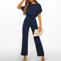 Rosalinde | Damen Jumpsuit Mit Weiten Beinen Und Gürtel - Dunkelblau